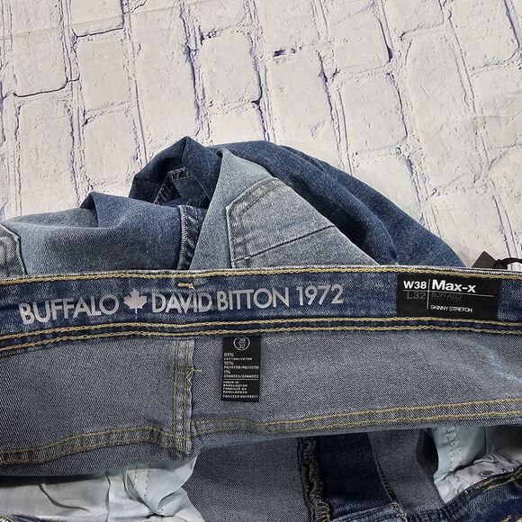 Buffalo David Bitton MENS SIZE 38X32 Max-X Skinny Stretch Jeans Faded Blue Denim - Picture 10 of 15